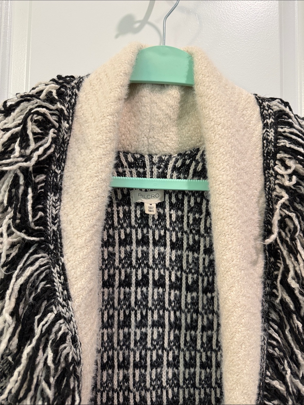 Beige & Black Fringe Knit Cardigan Sweater - Picture 10 of 13